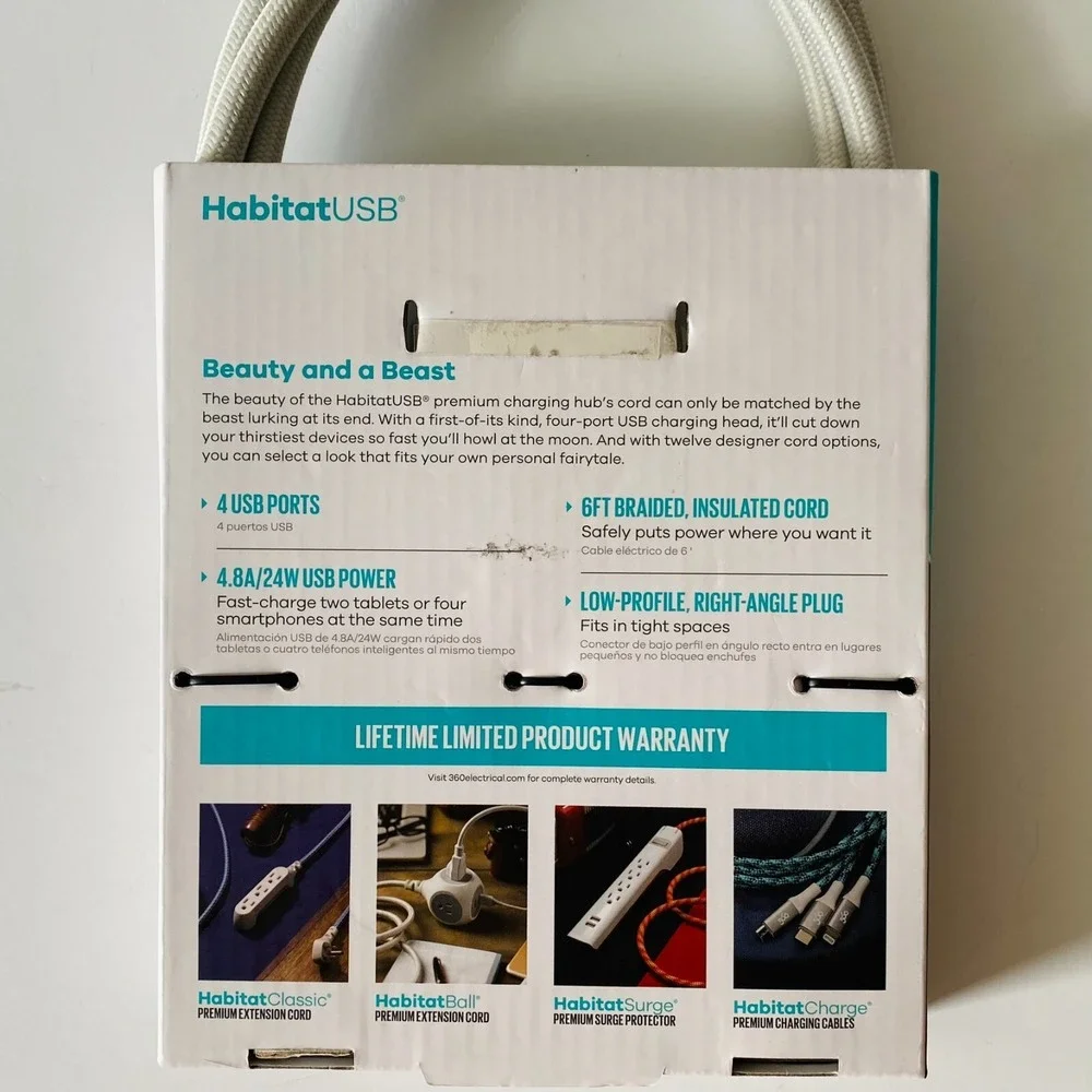 New 4-USB Ports Extension Cord 6 Ft | 360 Electrical Habitat 4.8